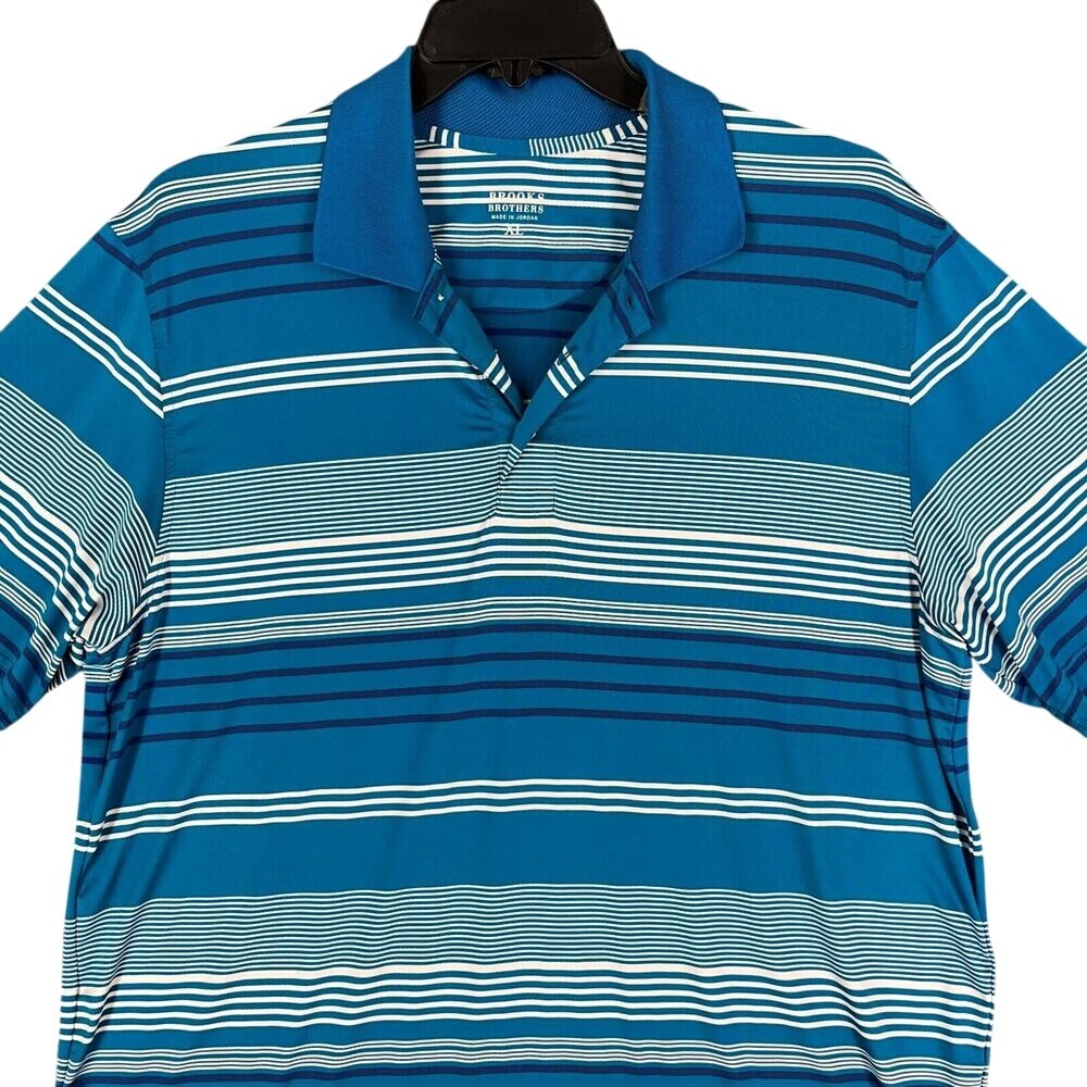 Brooks Brothers Shirt Men Extra Large Blue Polo Golf Career Casual Rugby Striped